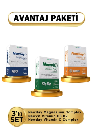 Newday Magnezyum + Newvit D3K2 + Newday C Vitamin 3 Lü ( Avantaj Paket ) ürün görseli 1