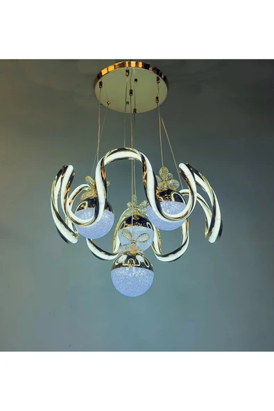 Bohem Aydınlatma GOLD ÇİFT ŞERİT MAXİ 4 top 3 renk led avize - Resim 6