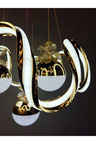 Bohem Aydınlatma GOLD ÇİFT ŞERİT MAXİ 4 top 3 renk led avize - Resim 2