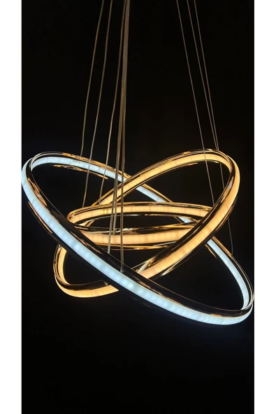 Bohem Aydınlatma 3Lü Halka Çember Avize 3 Renk Led Beyaz/Gün ışığı/Sarı - Resim 4