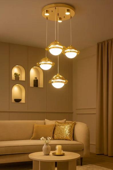 Bohem Aydınlatma Bohem Avize Şapkalı 3+1 Sarkıt Model Modern Avize 3 Renk LED Beyaz/Sarı/Gün ışığı ürün görseli 1