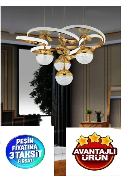 Bohem Aydınlatma kral tacı gold avize 3 renk ledli avizeler ürün görseli 1