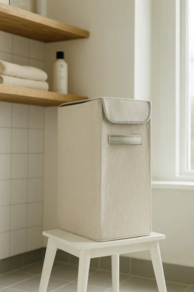 Keçe Çamaşır Sepeti Kapaklı Dikdörtgen Kirli Sepeti Katlanabilir ve Dayanıklı Çamaşır Düzenleyici - Resim 6
