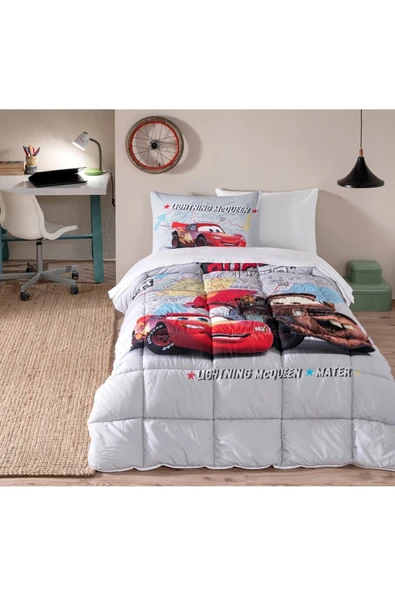 Özdilek Özdilek Lastikli Çarşaflı Lisanslı Tek Kişilik Çocuk Uyku Seti-Şimşek Mcq Cars On The Road Gri - Resim 3