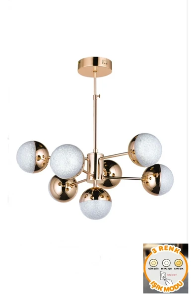 Bohem Aydınlatma 7 toplu solona 3 renk ledli gold salon avizesi trend modeller ledli avizeler - Resim 3