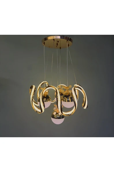 Bohem Aydınlatma GOLD ÇİFT ŞERİT MAXİ 4 top 3 renk led avize - Resim 3