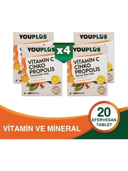 Youplus Vitamin C Çinko Propolis 20 Efervesan Tablet 4 Adet ürün görseli 1