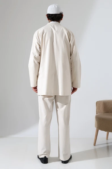 Erkek Keten İkili Safari Takım - Hac ve Umre Kıyafeti Krem (SFA) - Resim 7