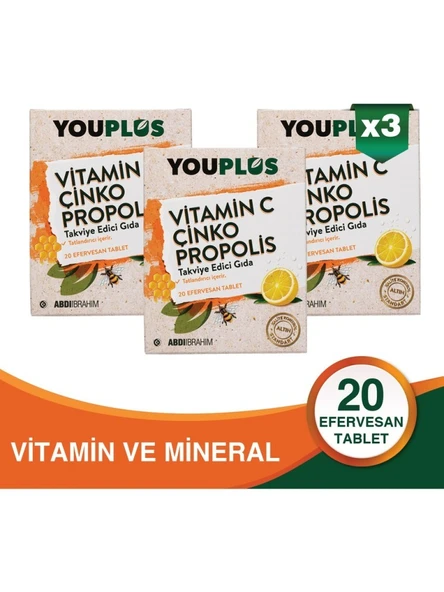 Youplus Vitamin C Çinko Propolis 20 Efervesan Tablet 3 Adet ürün görseli 1