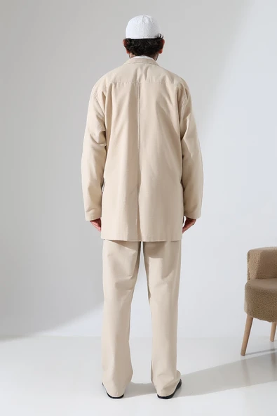 Erkek Keten İkili Safari Takım - Hac ve Umre Kıyafeti Bej (SFA) - Resim 7