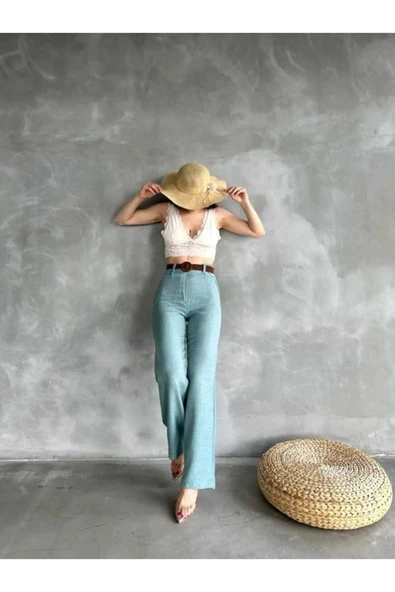 vadori Kadın Yazlık Trend Beli Kemerli Keten Pantolon - Resim 6