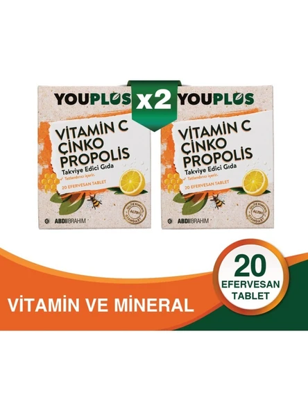 Youplus Vitamin C Çinko Propolis 20 Efervesan Tablet 2 Adet ürün görseli 1