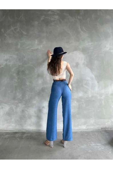 vadori Kadın Yazlık Trend Beli Kemerli Keten Pantolon - Resim 3