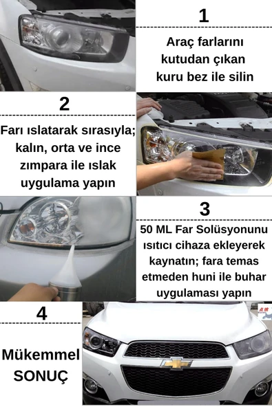 Yeni Nesil Premium 800 GR Far Temizlik Solüsyonu Buharlı Araba Far Temizleme Ve Parlatma Seti 9 Parça Ürün - Resim 4