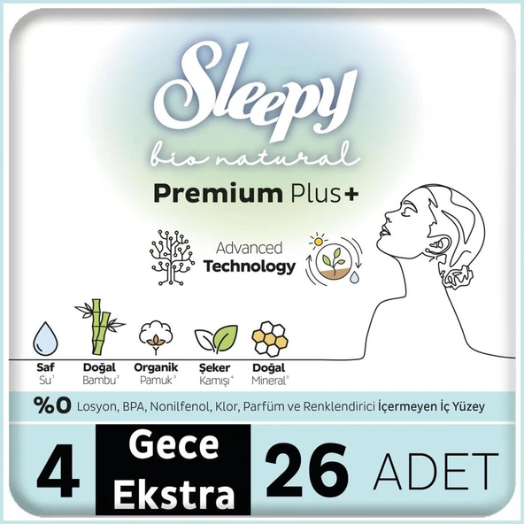 NessiWorld Bio Natural Premium Plus Mega Ekstra Gece Ped 26 Adet ürün görseli 1