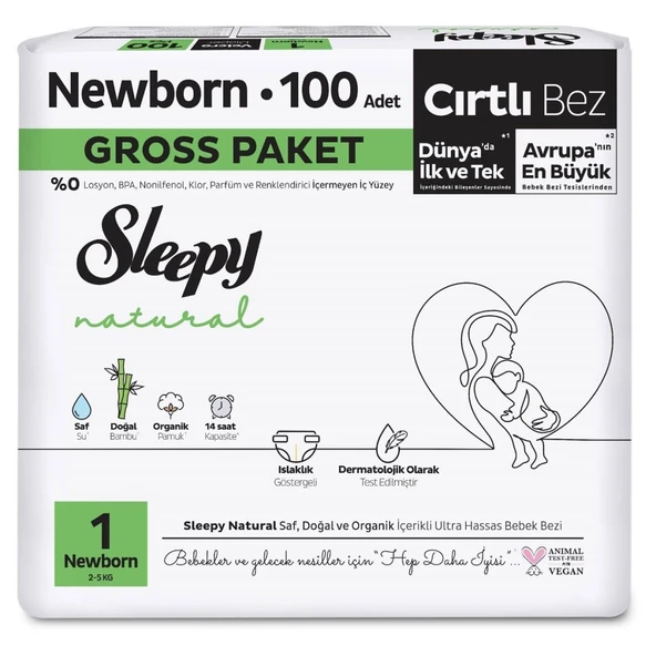 NessiWorld Natural Bebek Bezi Gross Paket 1 Beden 2-5 Kg 100 Adet ürün görseli 1