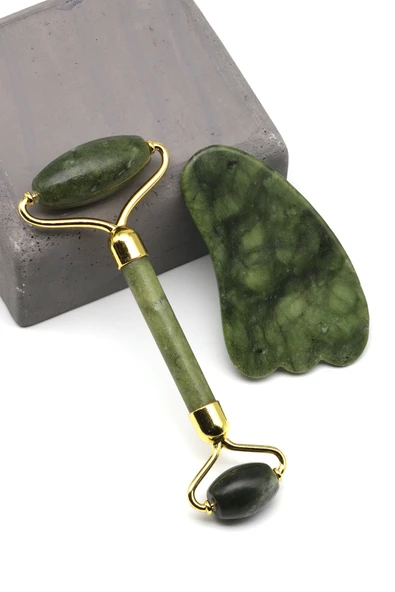 Yeşim Doğal Taş 2'li Özel Kutulu Sertifikalı Set Face Roller + Gua Sha Masaj Taşı - MSJ-0097 ürün görseli 1