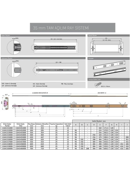 FİVESTAR TELESKOPİK RAY 35X300MM TAKIM - Resim 2
