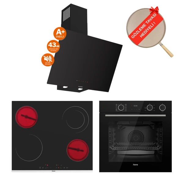 Ferre FryArt&Buharlı Alverra Sessiz Davlumbaz Elektrikli Siyah Ank. Set (D077-SA + MS263 + XE64CS) ürün görseli 1