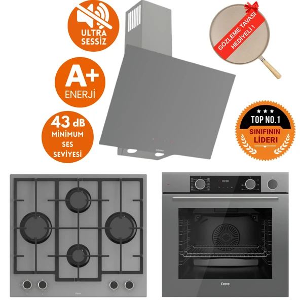 Ferre  FryArt&SilentArt-SteamArt ONVE Sessiz Antrasit Gri Ankastre Set ( D079-SA + XE64CPR + LN388) ürün görseli 1
