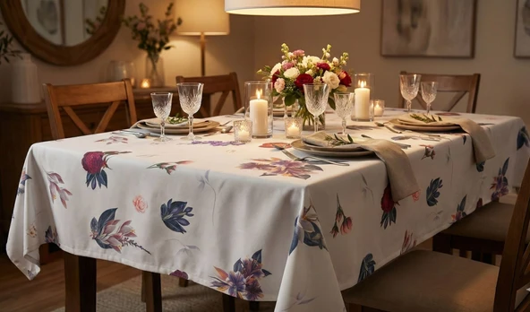 Leke Tutmaz 3D Dijital Baskılı Masa Örtüsü Flower Garden 150x150 - Resim 3