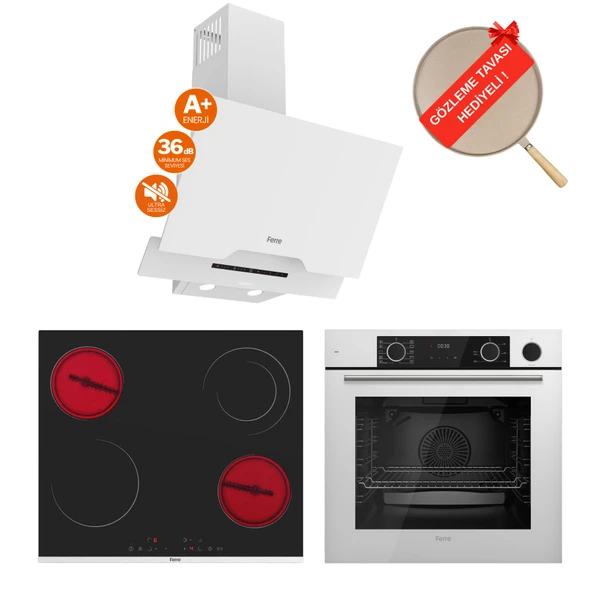 Ferre FryArt&Buharlı Ferovia Sessiz Davlumbaz Elektrikli Beyaz Ank. Set (D064-SA + MS263 + XE64CB) ürün görseli 1