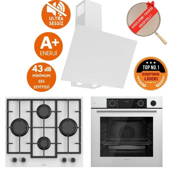 Ferre FryART &SteamART- SilentART TOCE / Sessiz Beyaz Ankastre Set (D078-SA + XE64CB + LN386 ) ürün görseli 1