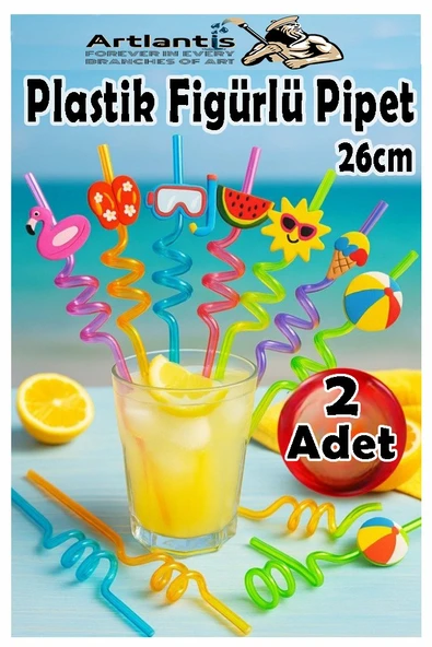 Figürlü Pipet 2 Adet Sevimli Renkli Kıvrımlı Pipet 26 cm Dekoratif Kokteyl Yıkanabilir Emoji Çocuklar İçin ürün görseli 1