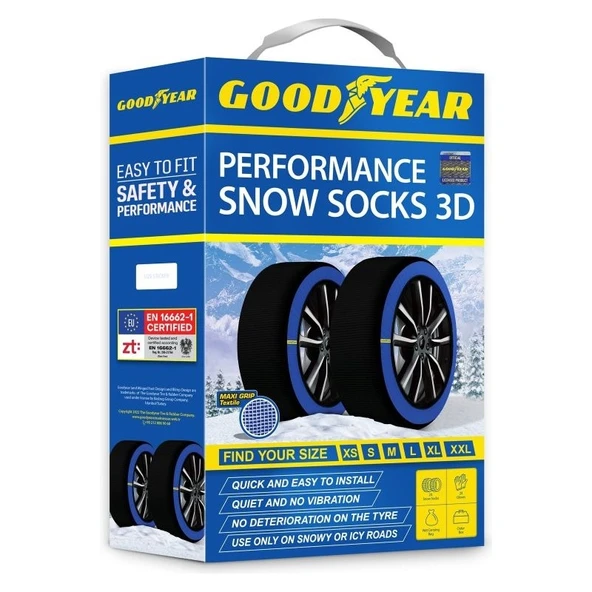 Goodyear Siyah M Beden Kar Çorabı Araç Dostu Kolay Takma EN 16662-1 Sertifikalı Üstün Tutuş ürün görseli 1