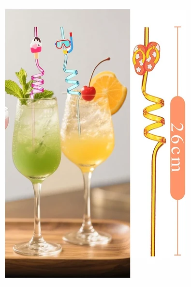 Figürlü Pipet 2 Adet Sevimli Renkli Kıvrımlı Pipet 26 cm Dekoratif Kokteyl Yıkanabilir Emoji Çocuklar İçin - Resim 3