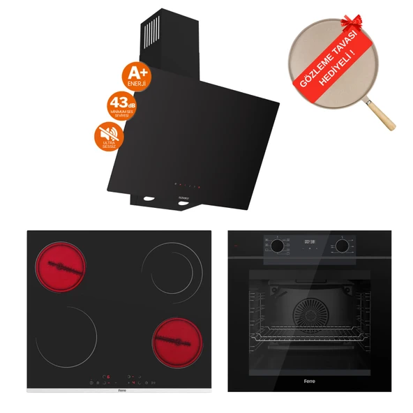 Ferre FryArt&FlowArt Vitrona Sessiz Davlumbaz Elektrikli Siyah Ank. Set (D077-SA + MS263 + QEP63CS) ürün görseli 1