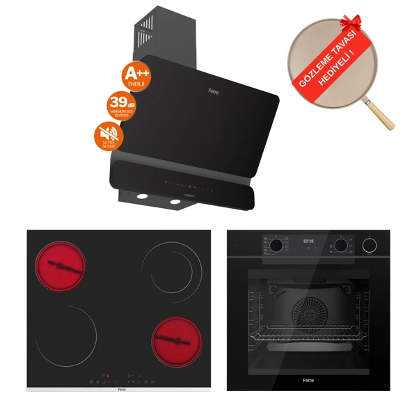 Ferre FryArt&Buharlı Ravento Sessiz Davlumbaz Elektrikli Siyah Ank. Set (D080-SA + MS263 + QEP64CS) ürün görseli 1