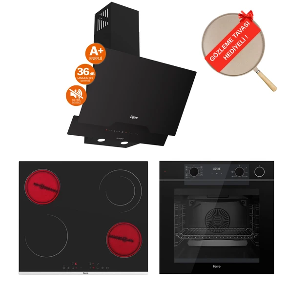 Ferre FryArt&Buharlı Lumetra Sessiz Davlumbaz Elektrikli Siyah Ank. Set (D063-SA + MS263 + QEP64CS) ürün görseli 1