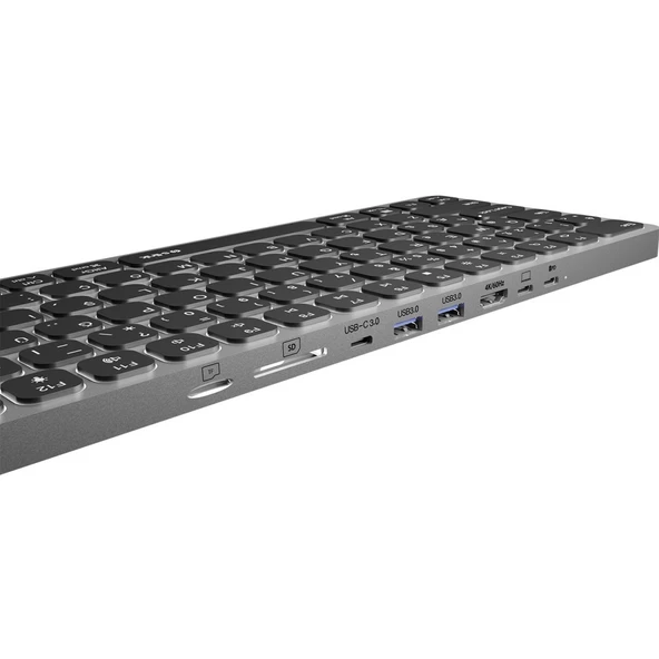 S-Link SW-K801 Siyah USB 8 in 1 USB Q Klavye 2*USB, HDMI, TYPE-C, AUX, TF ve SD Okuyuculu HUB Klavye - Resim 2