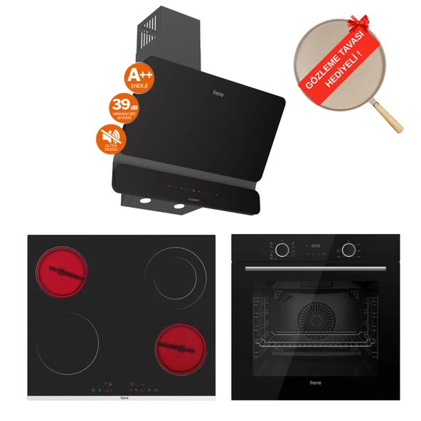 Ferre FryArt&FlowArt Trivona Sessiz Davlumbaz Elektrikli Siyah Ank. Set (D080-SA + MS263 + XE63CS) ürün görseli 1