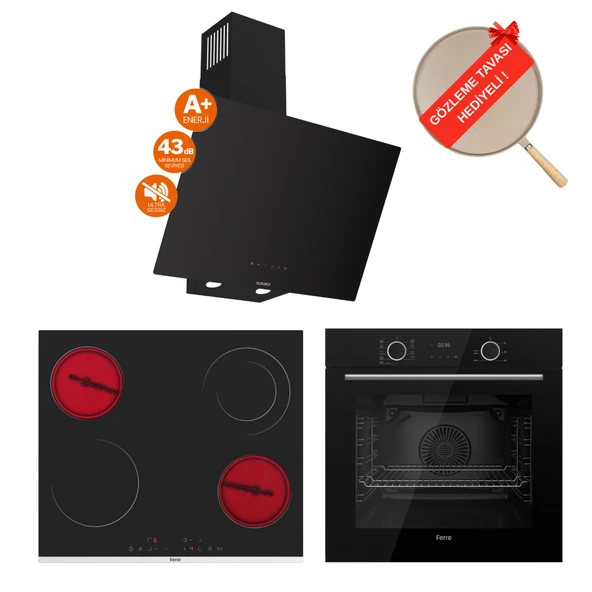 Ferre FryArt&FlowArt Elistro Sessiz Davlumbaz Elektrikli Siyah Ank. Set (D077-SA + MS263 + XE63CS) ürün görseli 1