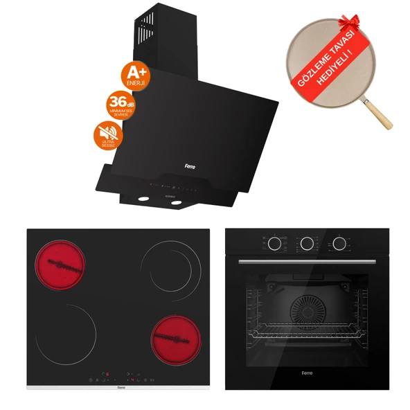 Ferre FryArt&FlowArt Zenvora Sessiz Davlumbaz Elektrikli Siyah Ank. Set (D063-SA + MS263 + QXE62CS) ürün görseli 1