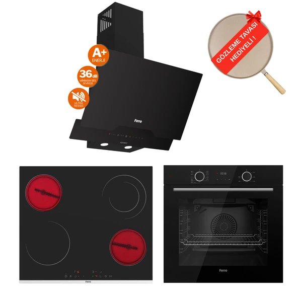 Ferre FryArt&FlowArt Novetra Sessiz Davlumbaz Elektrikli Siyah Ank. Set (D063-SA + MS263 + XE63CS) ürün görseli 1