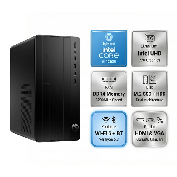 HP Pro Tower 290 G9 Intel Core i5-13500 16GB 1TB SSD Windows 11 Pro Masaüstü Bilgisayar B70VKAT 009 ürün görseli 1