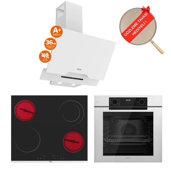 Ferre FryArt&FlowArt Solivra Sessiz Davlumbaz Elektrikli Beyaz Ank. Set (D064-SA + MS263 + QEP63CB) ürün görseli 1