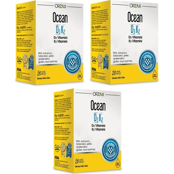 Orzax Ocean D3 K2 20ML Damla 3 Kutu ürün görseli 1