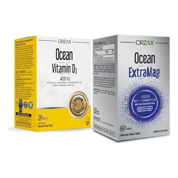 Orzax Ocean Extramag Üçlü Magnezyum Kombinasyonu 60 Tablet + Ocean Vitamin D3 400 Iu 20 ml ürün görseli 1