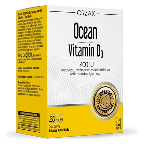 Orzax Ocean Vitamin D3 400 Iu 20 ml Sprey 130 Puff ürün görseli 1