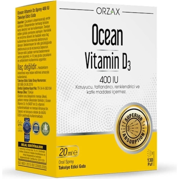 Orzax Ocean Vitamin D3 400 Iu Sprey 20 ml ürün görseli 1