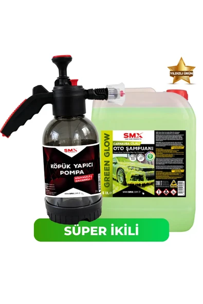 SMX Green Glow Carnauba Cilalı Neon Yeşili Oto Şampuanı - Basınçlı Püskürtme Pompası ürün görseli 1
