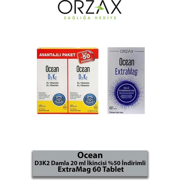Orzax Ocean D3K2 Damla 20 ml + Ocean Extramag 60 Tablet ürün görseli 1