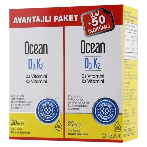 Ocean D3K2 Vitamin 20 ml Damla Avantajlı Fırsat Paketi ürün görseli 1