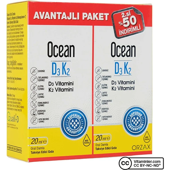 Ocean Vitamin D3 K2 Damla 2 x 20 ml ürün görseli 1