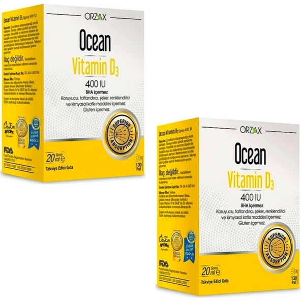 Marka Ocean Vitamin D3 400 Iu Sprey 20ML 2 Adet ürün görseli 1