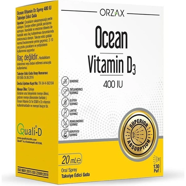 Orzax Ocean orzax Vitamin D3 400IU Sprey 20ML ürün görseli 1